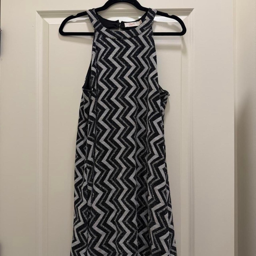 Candies Womens Black Silver Metallic Chevron Halter Neck Mini Dress Large